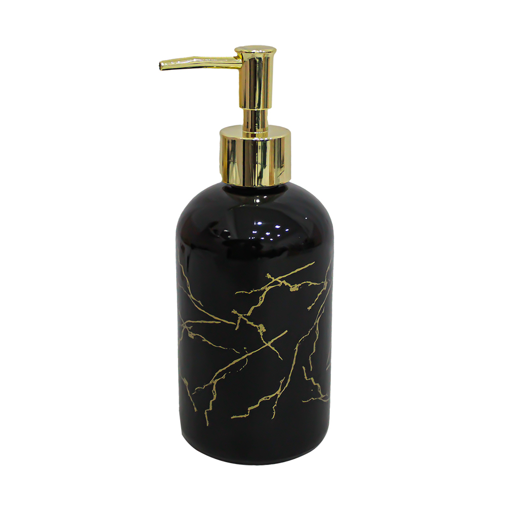 PORTA SABONETE LIQUIDO DE VIDRO REDONDO MARMORE PRETO 400ML