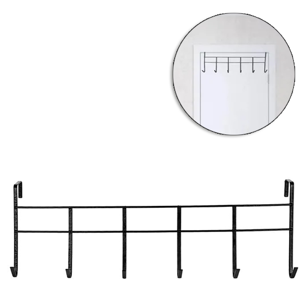 CABIDE GANCHO ARAMADO PARA PORTA COM 6 GANCHOS BLACK 45X17X10CM