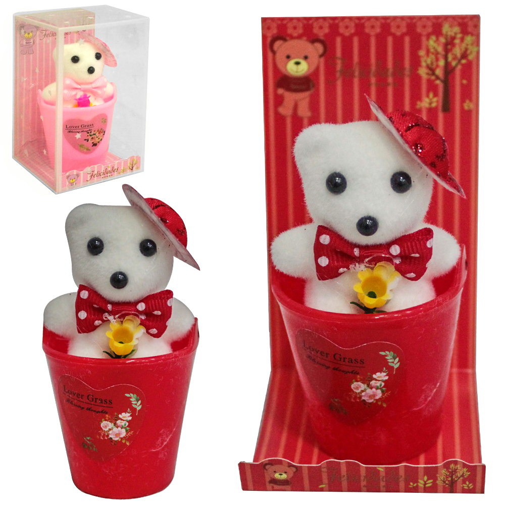 ENFEITE VASO DE PLASTICO COM URSO 9,5X5CM DE Ø DP PLAY