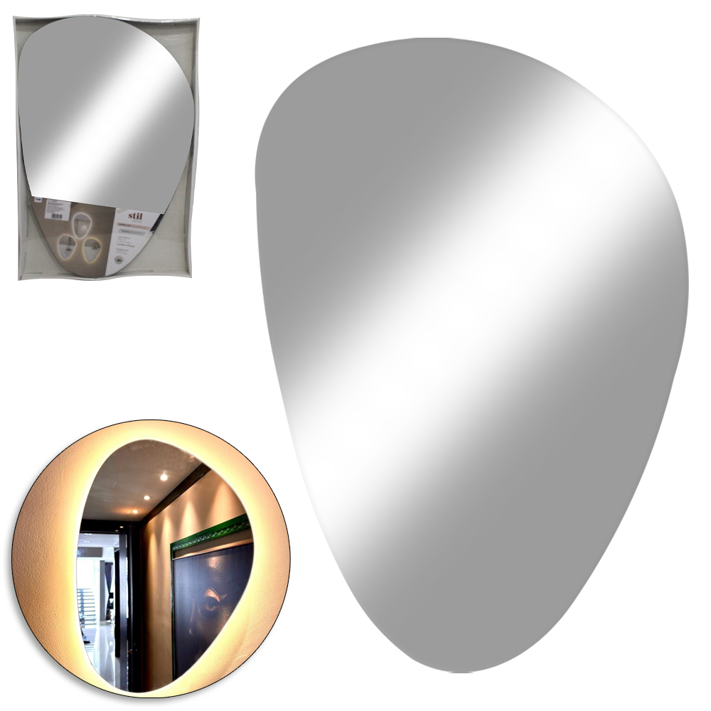 ESPELHO DE PENDURAR EMOLDURADO PEDRA DECORATIVO COM TOUCH + LED E CABO USB 59X39CM