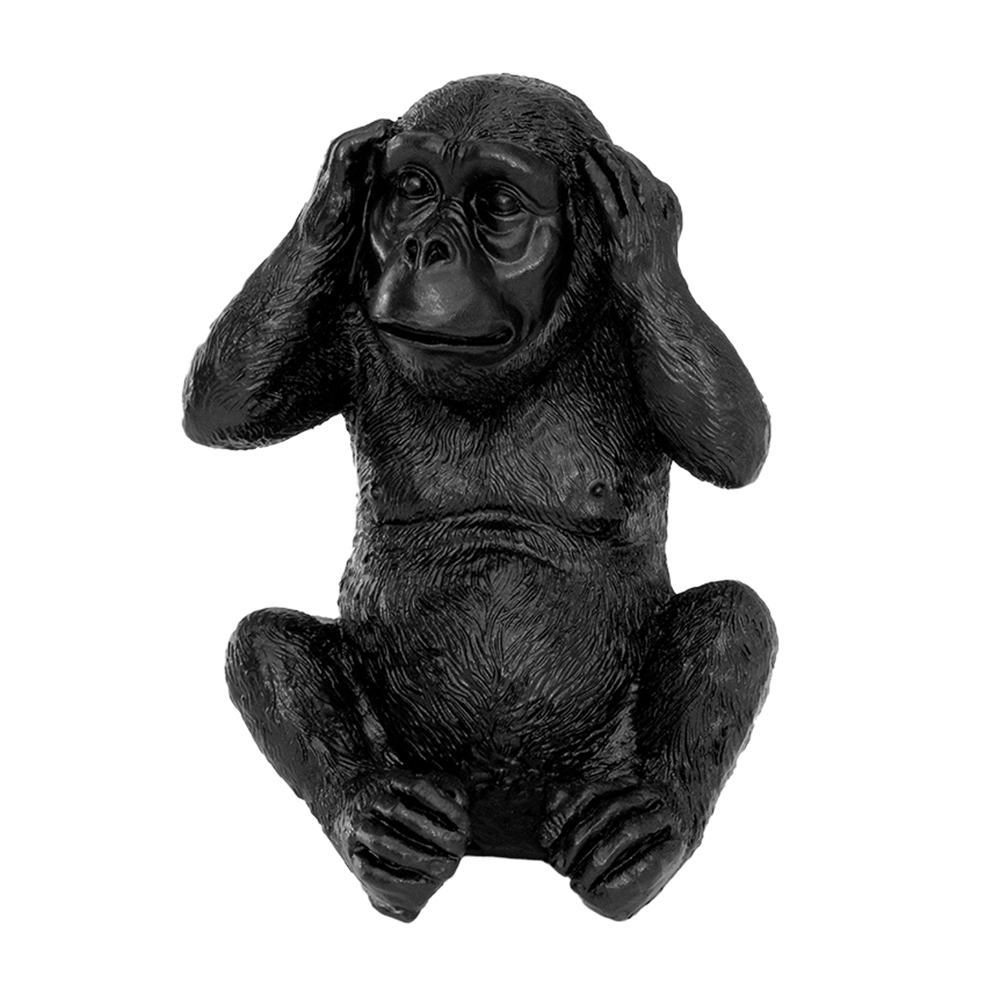 ENFEITE MACACO SURDO DE RESINA PRETO 9X6X5,5CM