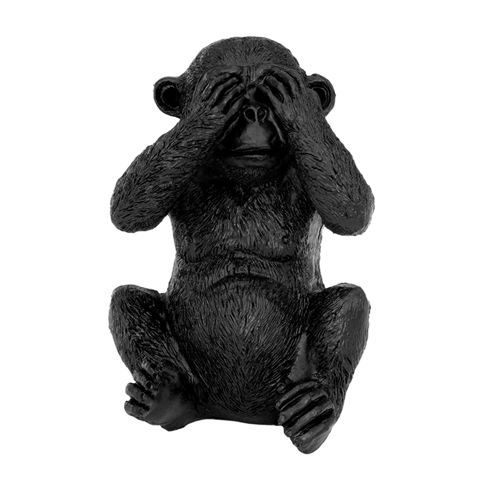 ENFEITE MACACO CEGO DE RESINA PRETO 9X6X5,5CM