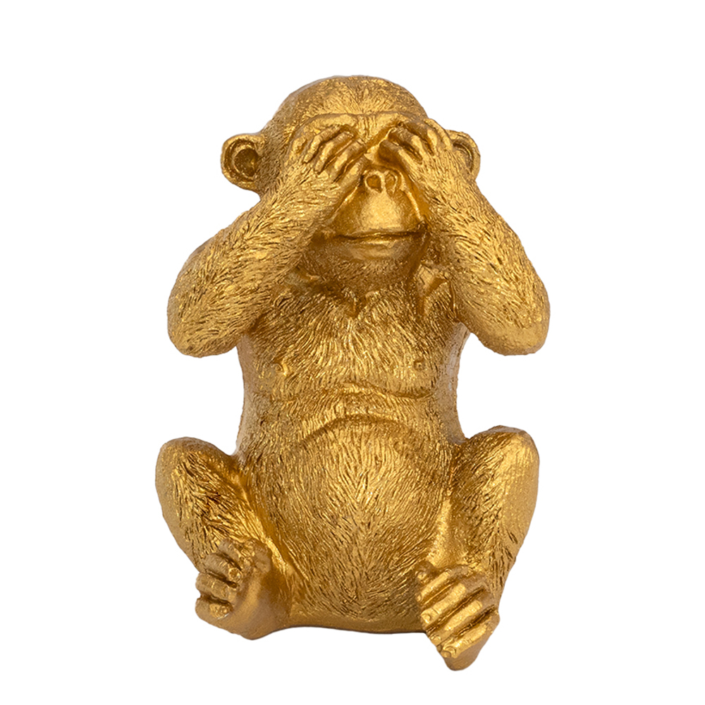 ENFEITE MACACO CEGO DE RESINA DOURADO 9X6X5,5CM