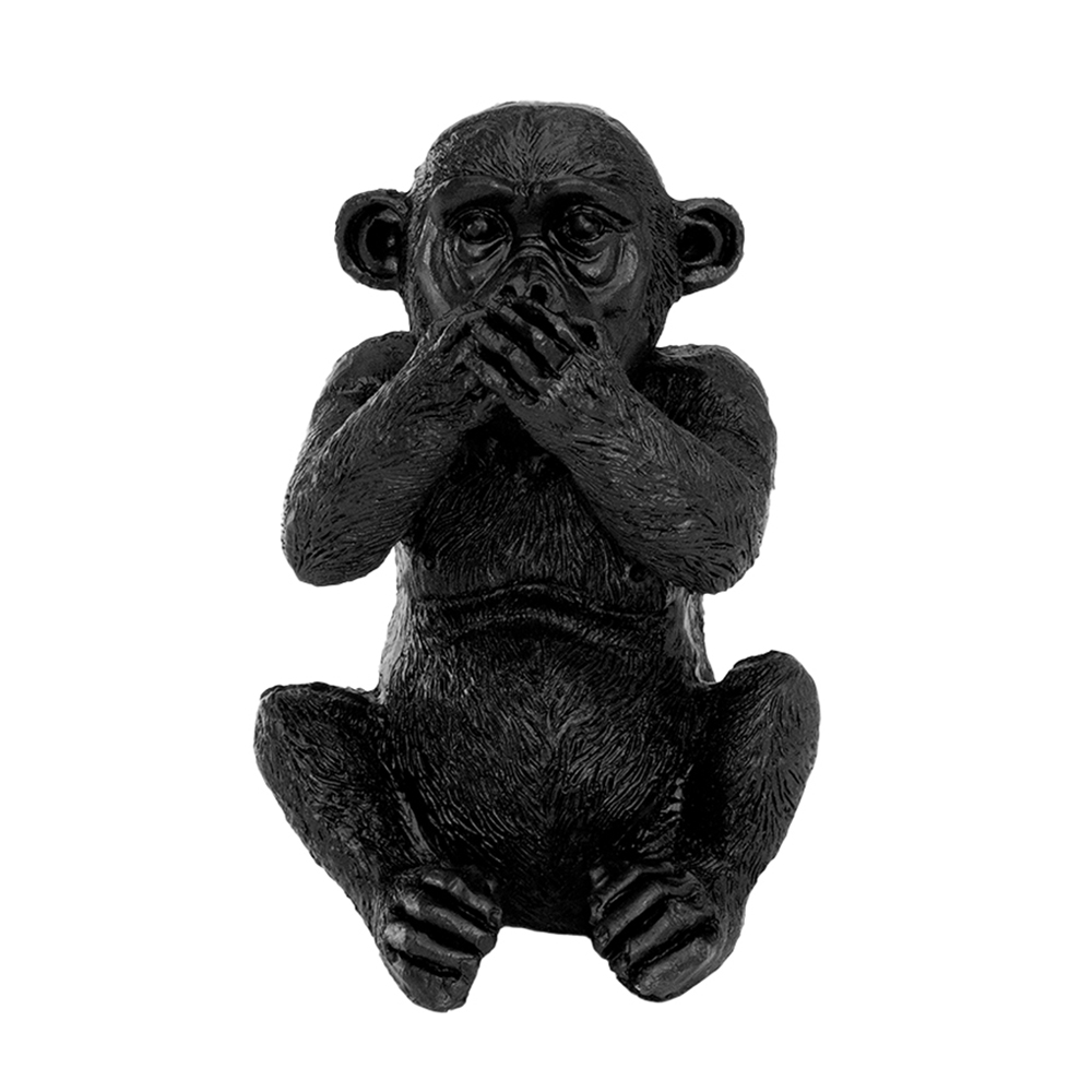 ENFEITE MACACO MUDO DE RESINA PRETO 9X6X5,5CM