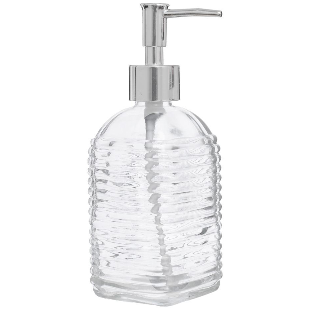 PORTA SABONETE LIQUIDO DE VIDRO QUADRADO TRANSPARENTE 320ML