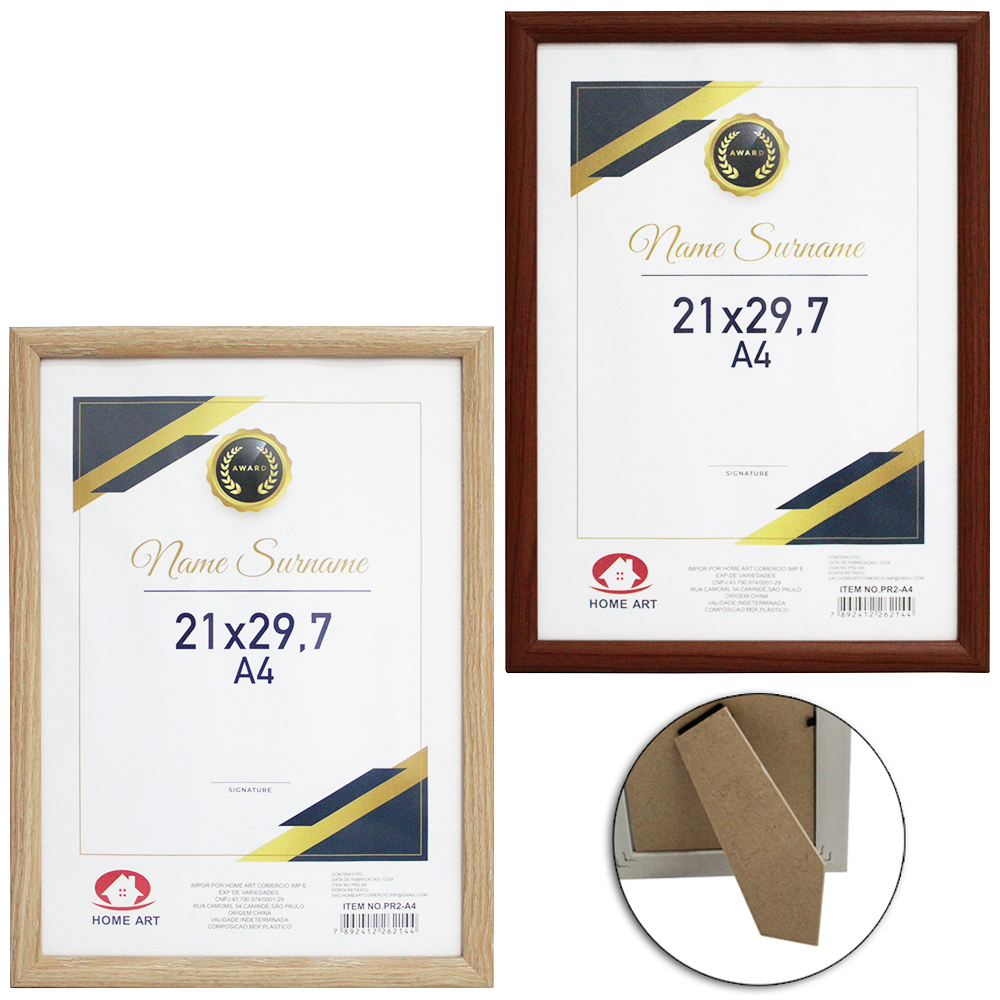 QUADRO PARA DIPLOMAS / CERTIFICADOS A4 DE PLASTICO TMD 29,7X21CM