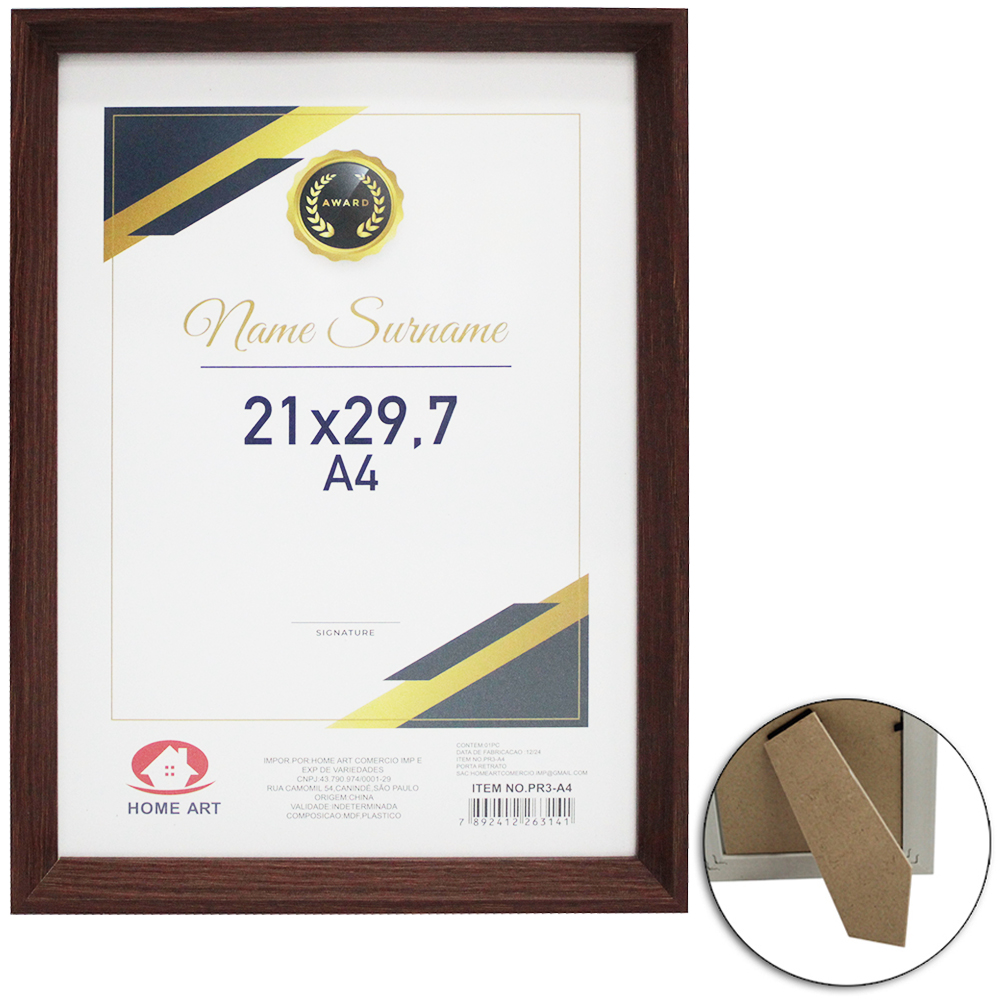 QUADRO PARA DIPLOMAS / CERTIFICADOS A4 DE PLASTICO TMD 29,7X21CM
