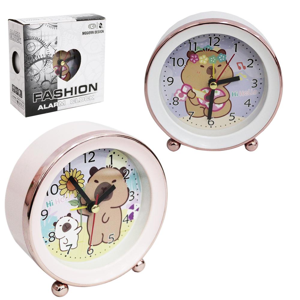 RELOGIO DE MESA / DESPERTADOR REDONDO CAPIVARA 10,5CM DE Ø