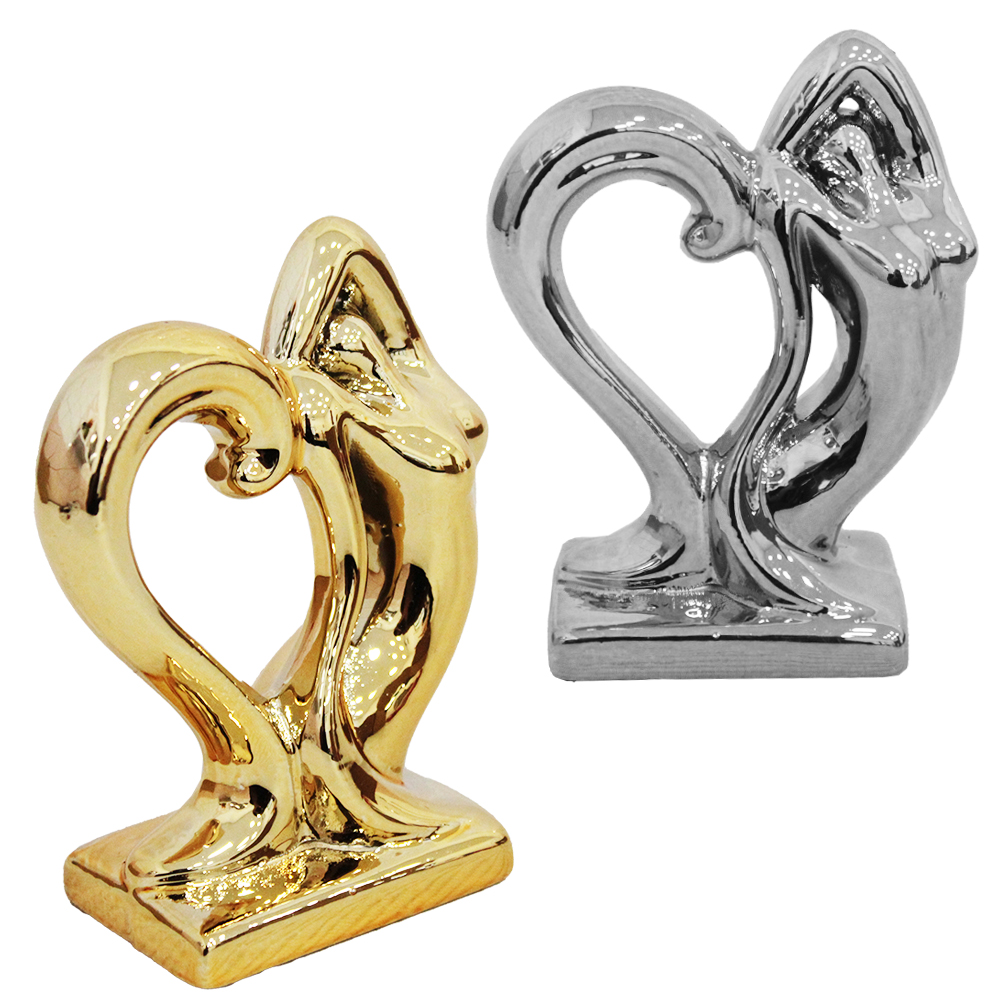 ENFEITE CORACAO BAILARINA DE PORCELANA METALIZADO 11X8,5X4,5CM