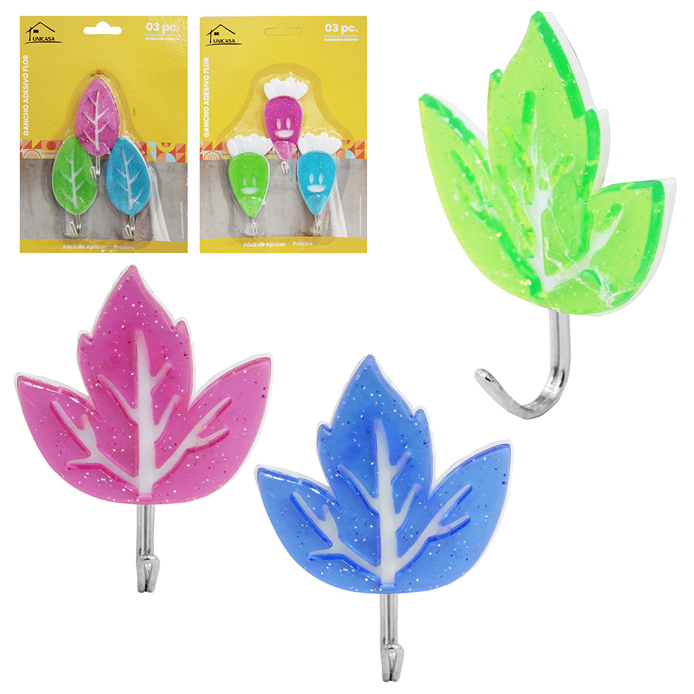 CABIDE GANCHO DE METAL ( FLOR ) AUTOADESIVO COM 3 PECAS