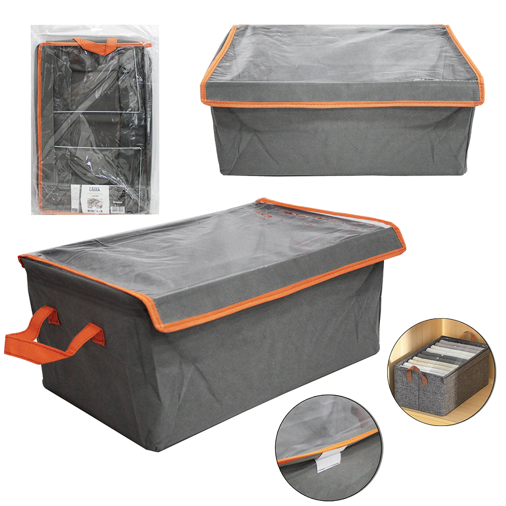 CAIXA ORGANIZADOR DE POLIESTER DOBRAVEL MULTIUSO COM TAMPA 46X28X20CM