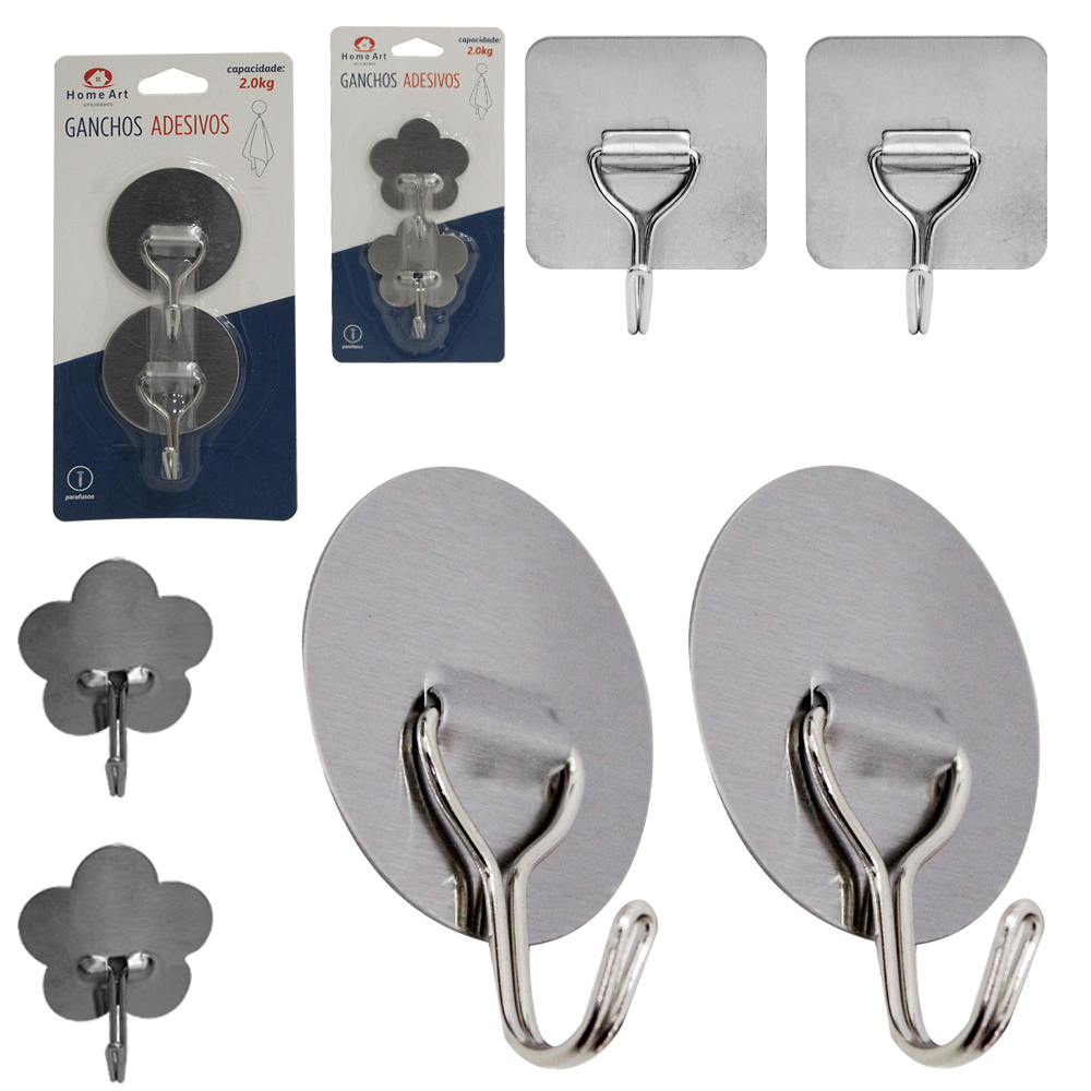 CABIDE GANCHO DE INOX FLOR / REDONDO AUTOADESIVO COM 2 PECAS 5,5X4,5CM DE Ø