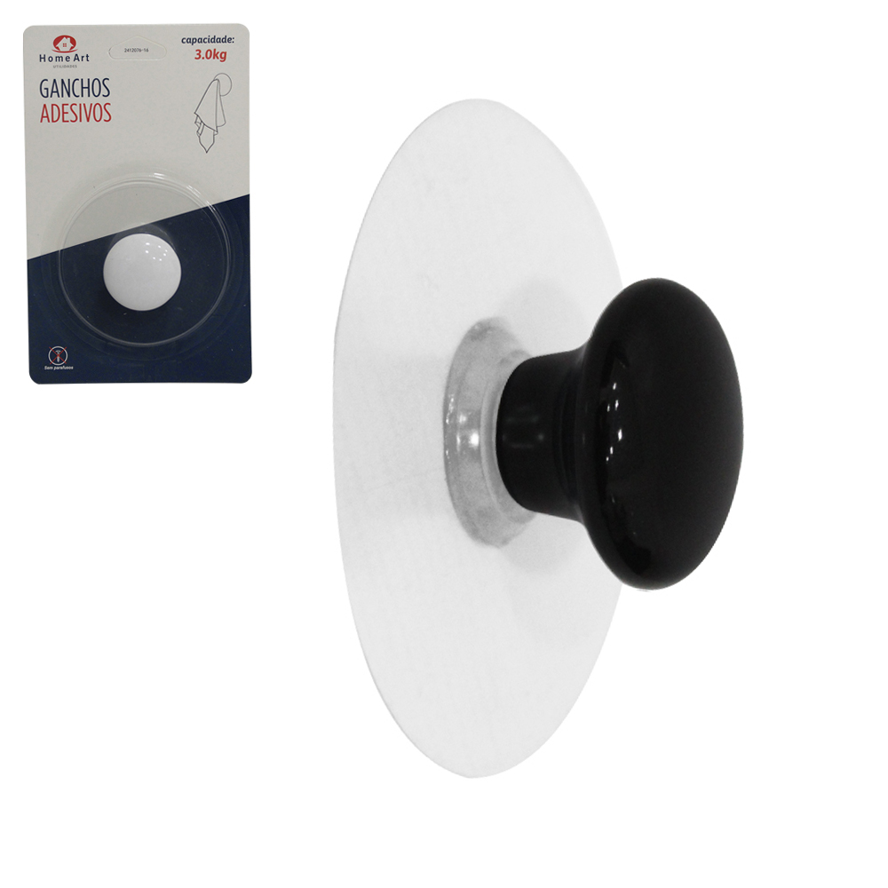 CABIDE GANCHO DE PLASTICO REDONDO AUTOADESIVO TRANSPARENTE PRETO / BRANCO 7CM DE Ø