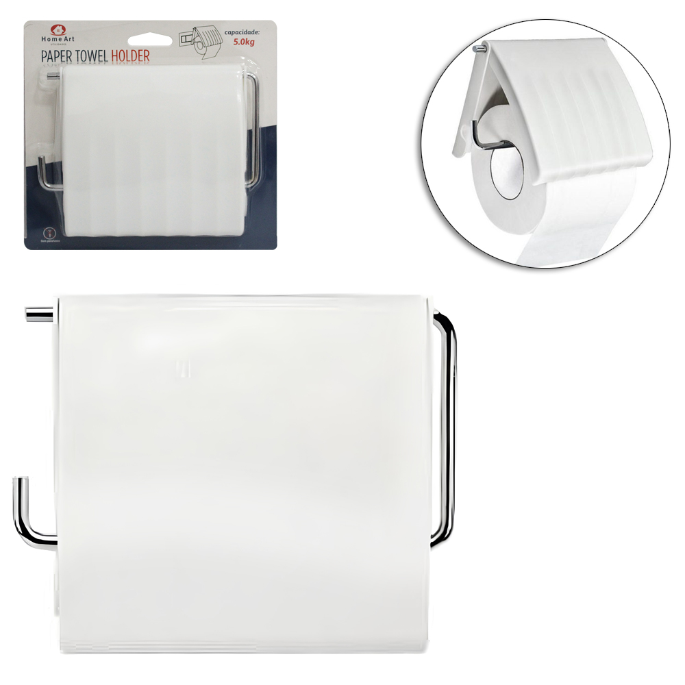 SUPORTE PORTA PAPEL HIGIENICO DE PAREDE DE PLASTICO / ARAMADO COM AUTOADESIVO 14X11,5X11,5CM