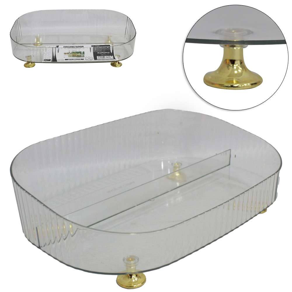 ORGANIZADOR DE PLASTICO PET FLEXIVEL OVAL COM 2 DIVISORIAS MULTIUSO 27X18X8,5CM