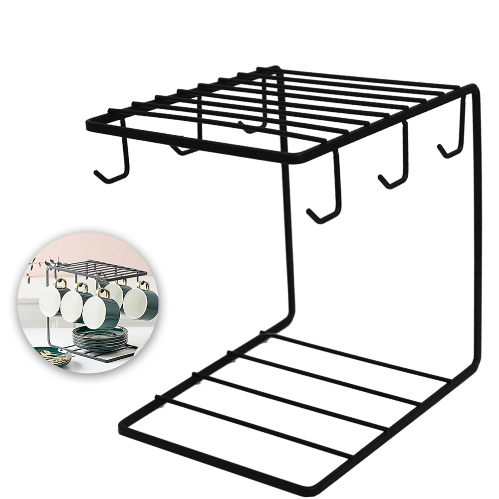 SUPORTE ORGANIZADOR ARAMADO MULTIUSO COM 6 GANCHOS 19X18,5X15,5CM