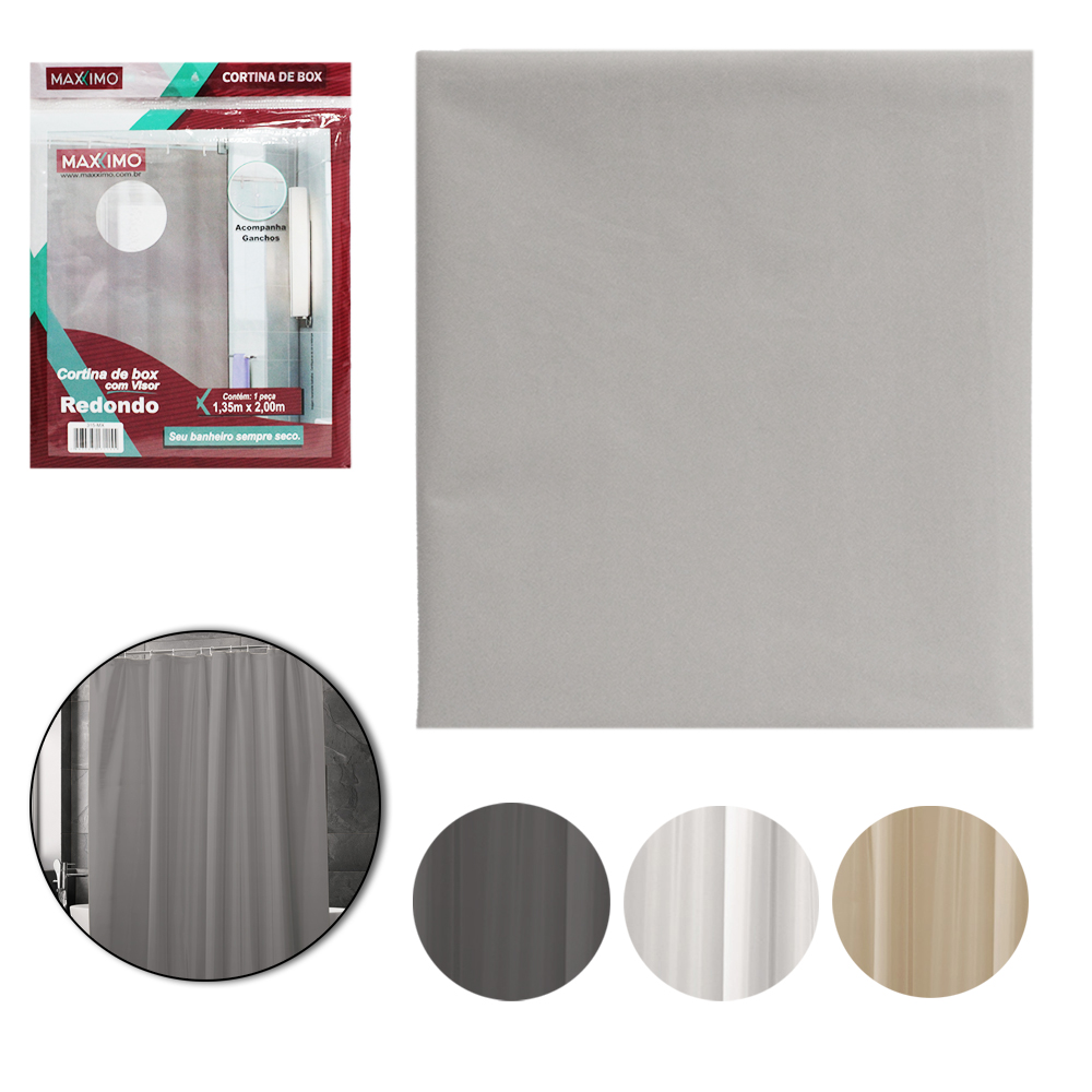CORTINA DE BOX DE PLASTICO PE COM VISOR REDONDO COM 7 GANCHOS 200X135CM