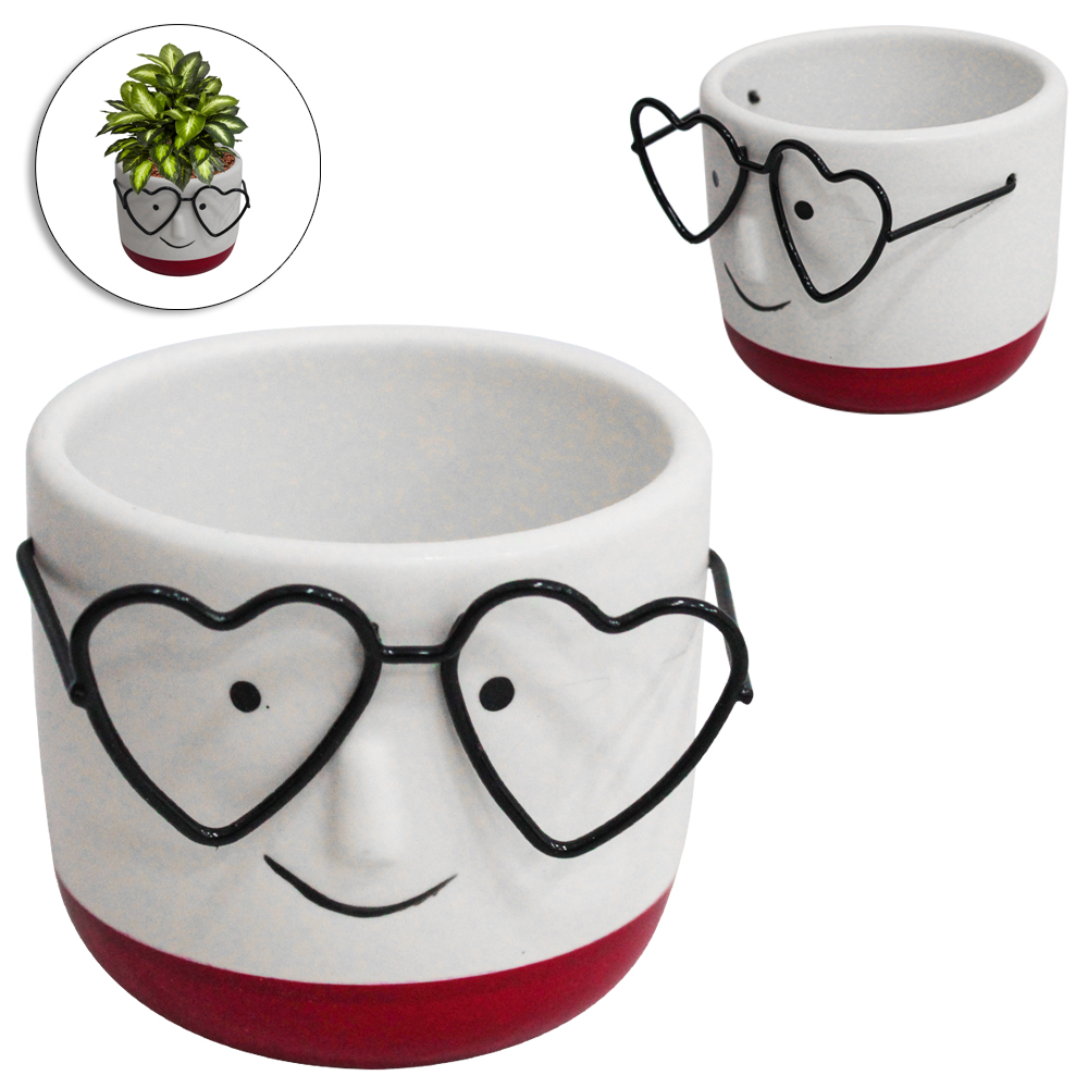 ENFEITE PORTA JOIAS VASO DE PORCELANA ROSTO COM OCULOS 7,5X6X7CM DE Ø