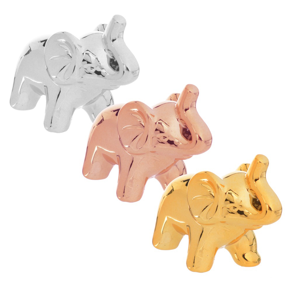 ENFEITE ELEFANTE DE PORCELANA METALIZADO 11X8,5X5CM