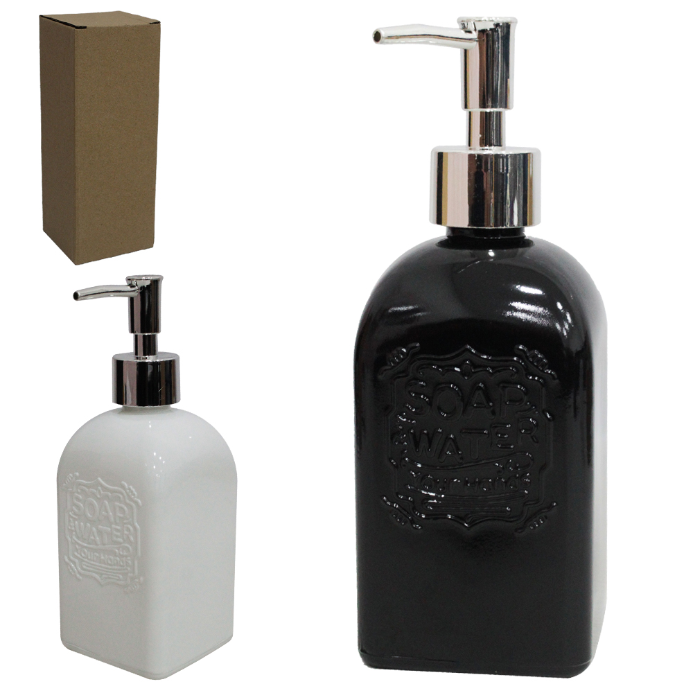 PORTA SABONETE LIQUIDO DE VIDRO QUADRADO PRETO / BRANCO 480ML