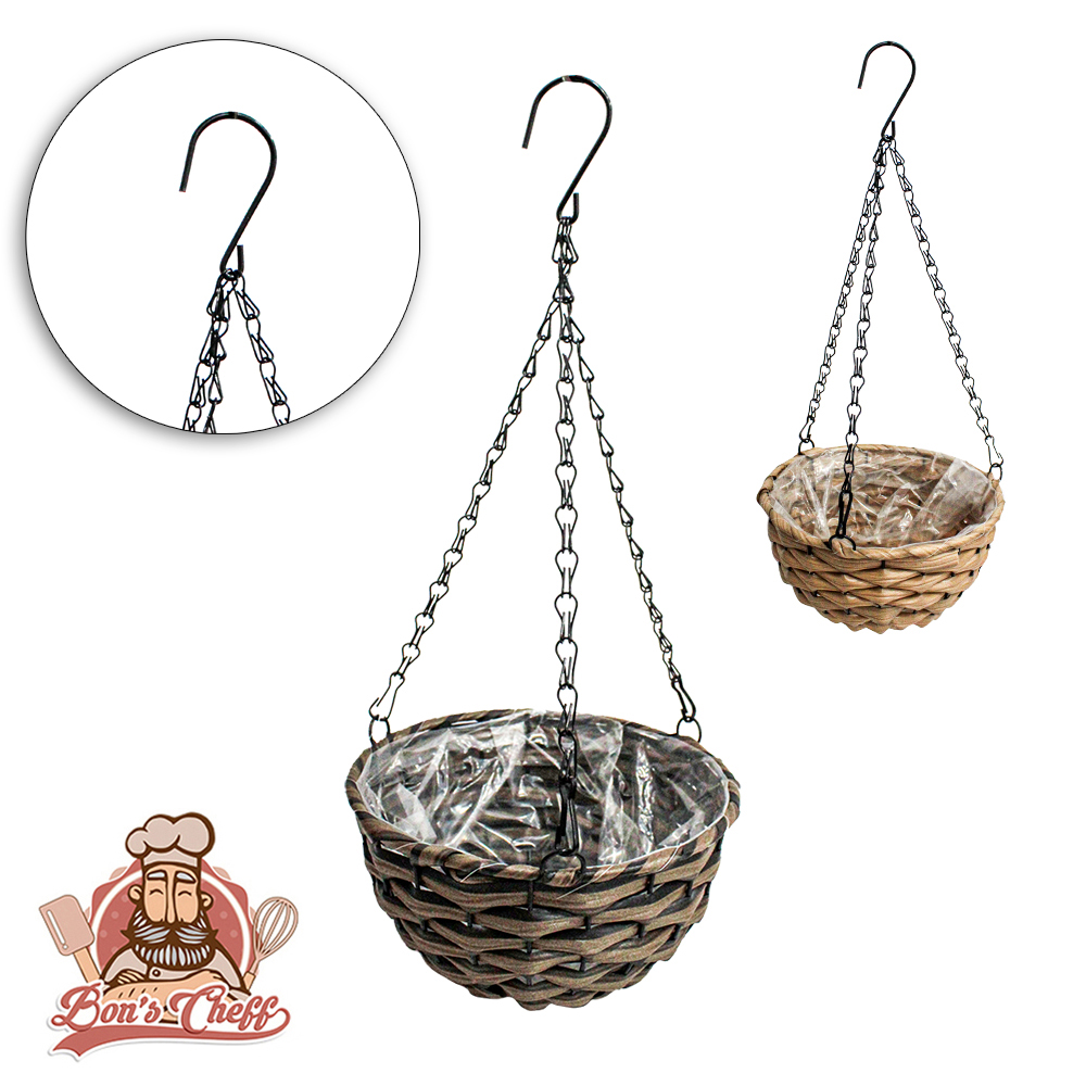 CESTO SUSPENSO / CACHEPOT ARAMADO TIPO VIME FORRADO COM CORRENTE 45X20X13CM