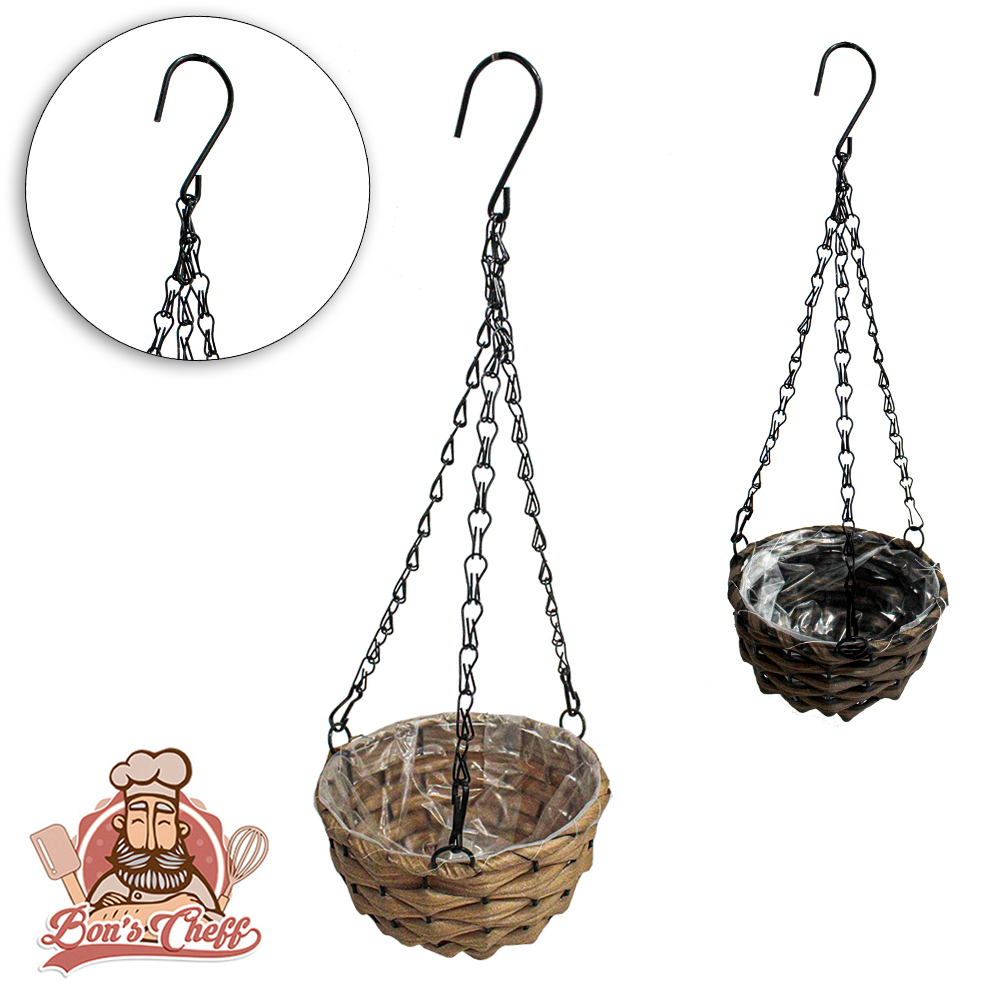 CESTO SUSPENSO / CACHEPOT ARAMADO TIPO VIME FORRADO COM CORRENTE 43X15X9CM