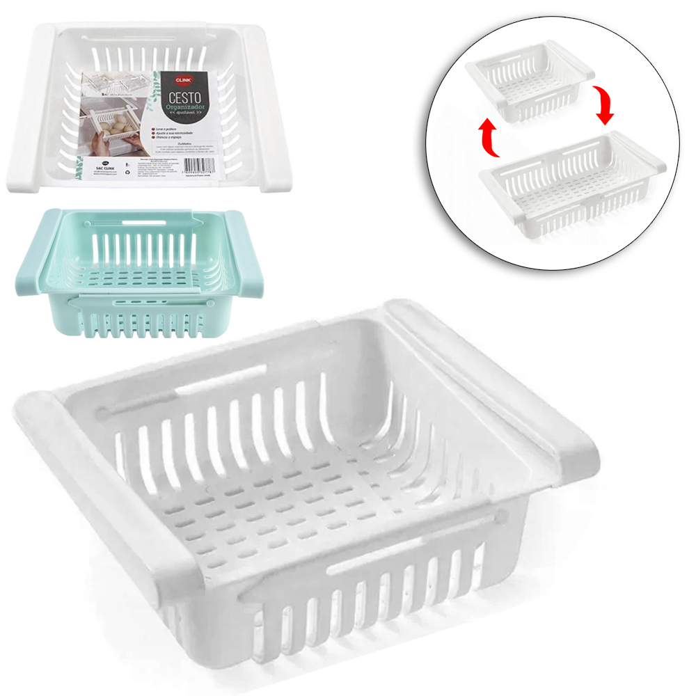 ORGANIZADOR DE GAVETA / PRATELEIRA MULTIUSO RETRATIL DE PLASTICO BRANCO 28,5X15,6X7,5CM