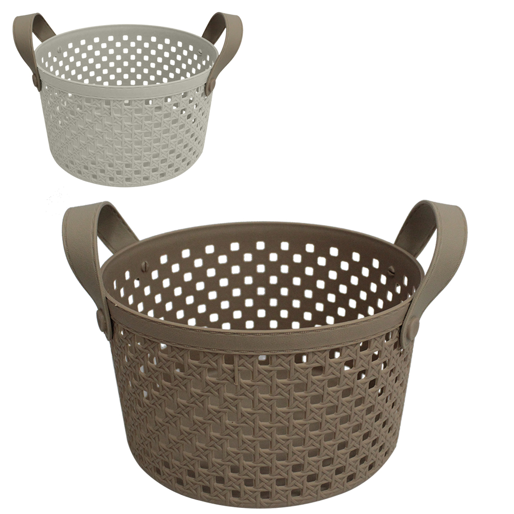 CESTO ORGANIZADOR DE PLASTICO REDONDO VAZADO COM ALCA 13X21,8CM DE Ø