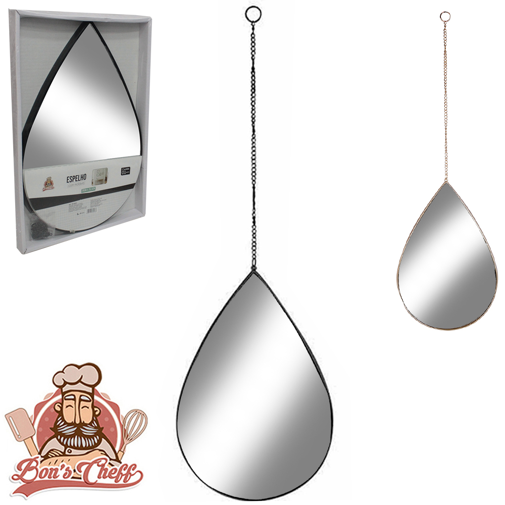 ESPELHO DE PENDURAR EMOLDURADO GOTA DECORATIVO + ALCA CORRENTE 29,5X20CM