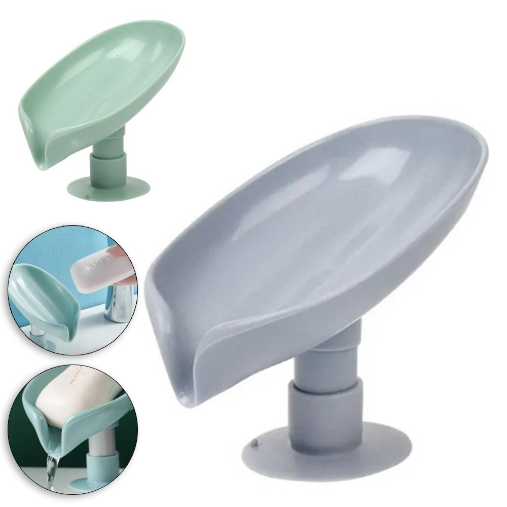SABONETEIRA DE PIA DE PLASTICO FOLHA COM ESCORREDOR + VENTOSA 12X11X8CM