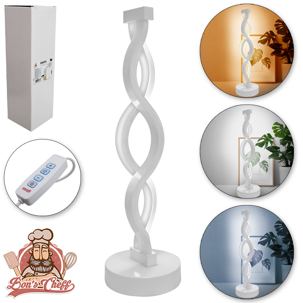 ABAJUR LUMINARIA COM DIMMER LED 3 CORES ONDULADO COM BASE BRANCO USB 35X10CM
