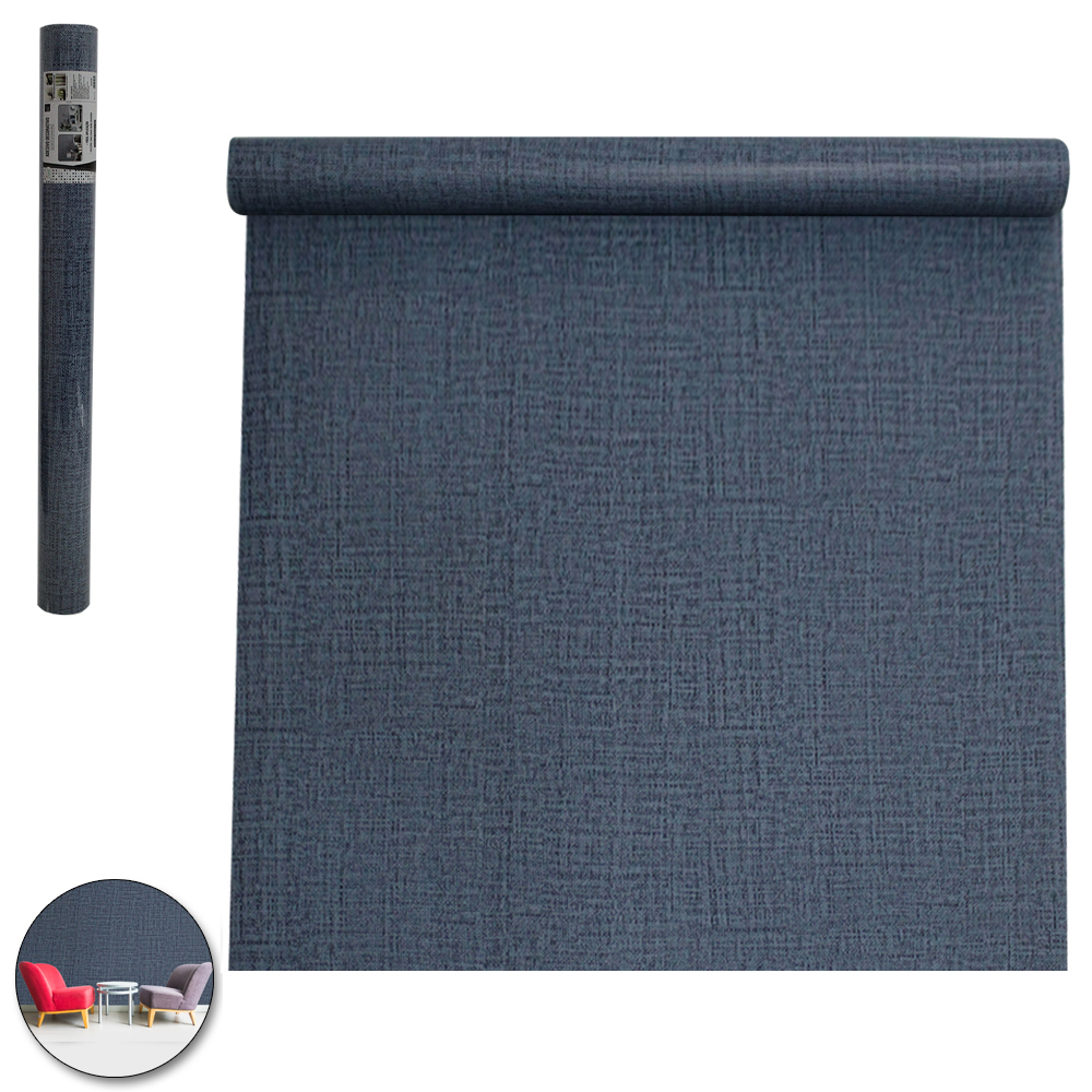 PAPEL DE PAREDE ROLO AUTOADESIVO LINHO AZUL 45CMX5M