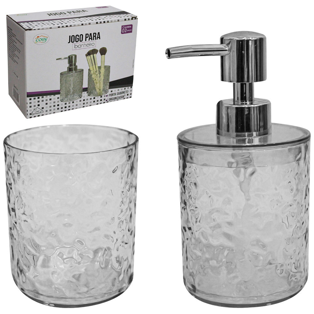 JOGO PARA BANHEIRO DE PLASTICO PET FLEXIVEL REDONDO FUME COM 2 PECAS 330ML