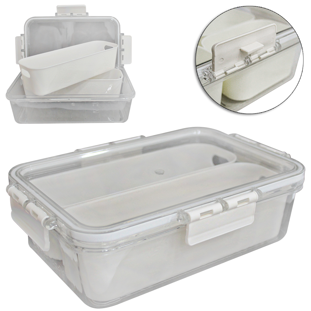 POTE ORGANIZADOR DE GELADEIRA DE PLASTICO PET FLEXIVEL RETANGULAR COM 2 CESTOS ESCORREDOR + TPAMPA E TRAVA 1500ML