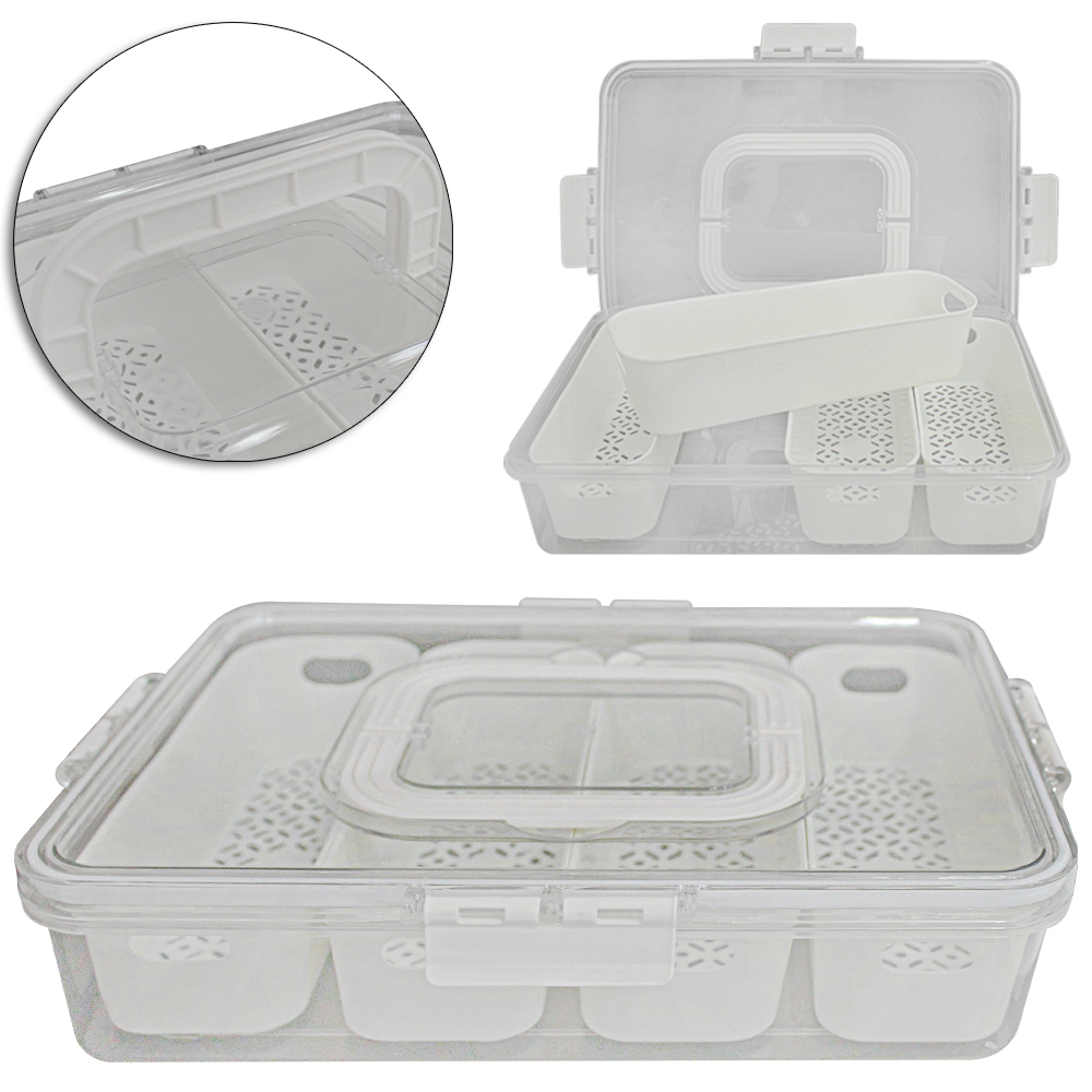 POTE ORGANIZADOR GELADEIRA PLASTICO PET FLEXIVEL RETANGULAR COM 4 CESTOS ESCORREDOR + TAMPA + TRAVA E ALCA 3000ML