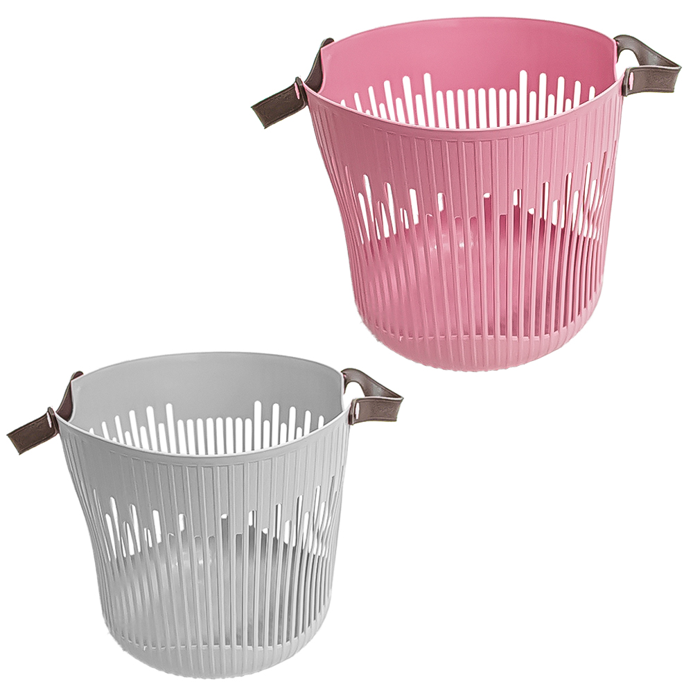 CESTO ORGANIZADOR DE PLASTICO REDONDO VAZADO COM ALCA 28,5X31CM DE Ø