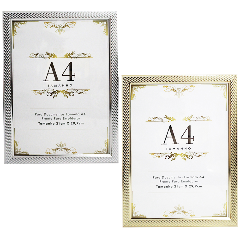 QUADRO PARA DIPLOMAS / CERTIFICADOS A4 DE PLASTICO METALIZADO 29,7X21CM