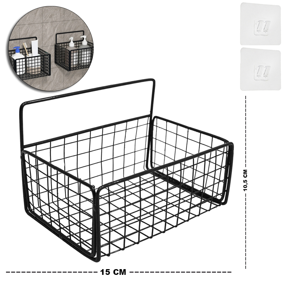 SUPORTE PRATELEIRA ORGANIZADOR ARAMADO RETANGULAR COM AUTOADESIVO BLACK 15X10,5X10,5CM