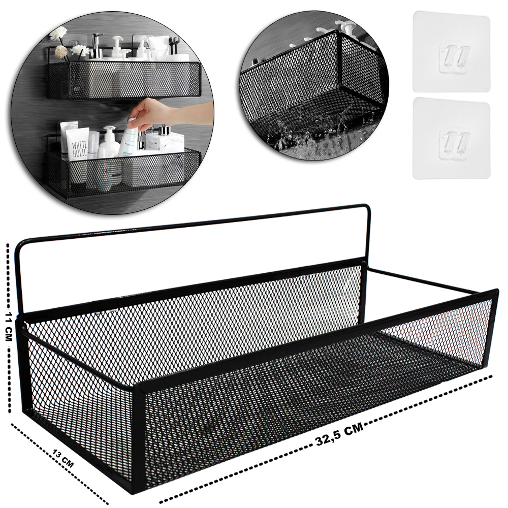 SUPORTE PRATELEIRA ORGANIZADOR ARAMADO RETANGULAR COM AUTOADESIVO BLACK 32,5X13X11CM