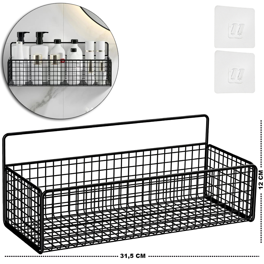 SUPORTE PRATELEIRA ORGANIZADOR ARAMADO RETANGULAR COM AUTOADESIVO BLACK 31,5X12X11CM