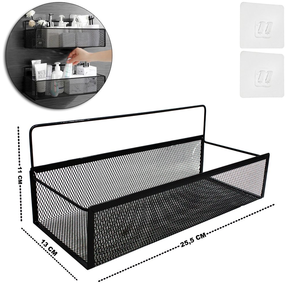 SUPORTE PRATELEIRA ORGANIZADOR ARAMADO RETANGULAR COM AUTOADESIVO BLACK 25,5X13X11,5CM