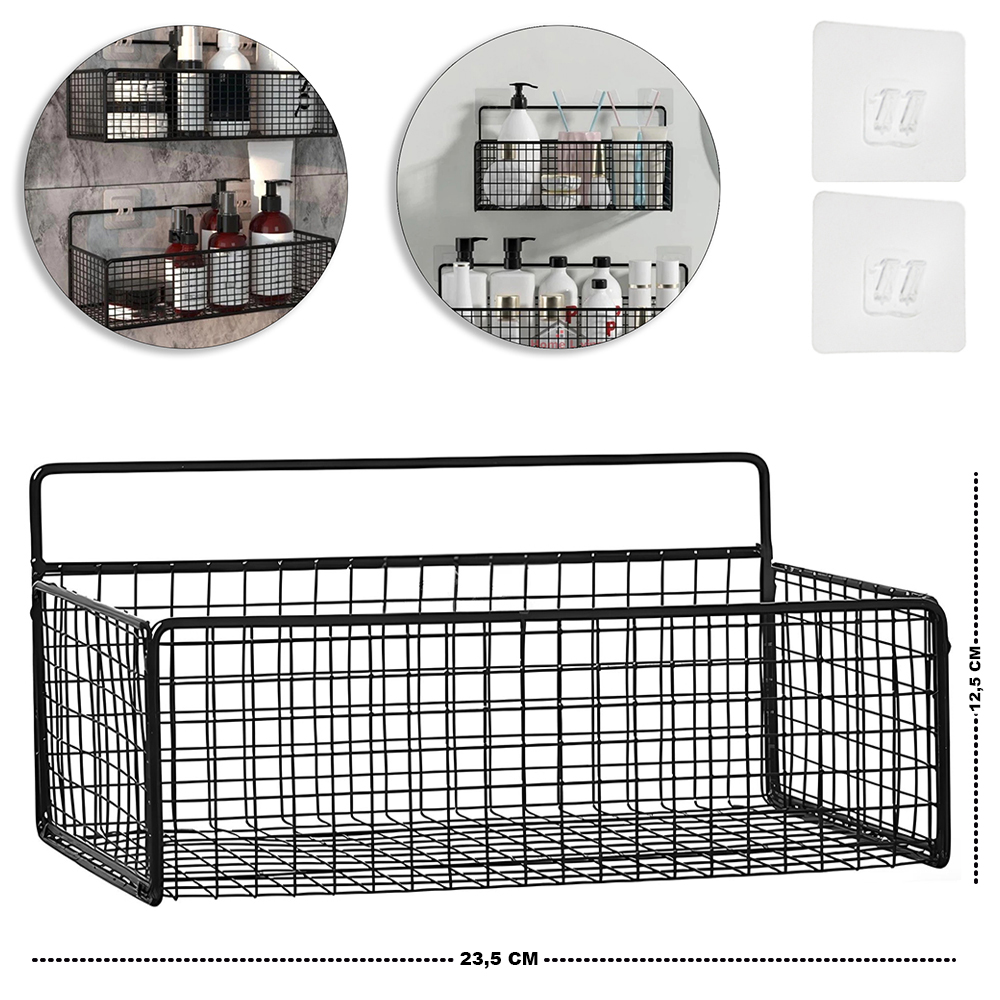 SUPORTE PRATELEIRA ORGANIZADOR ARAMADO RETANGULAR COM AUTOADESIVO BLACK 23,5X12,5X11CM