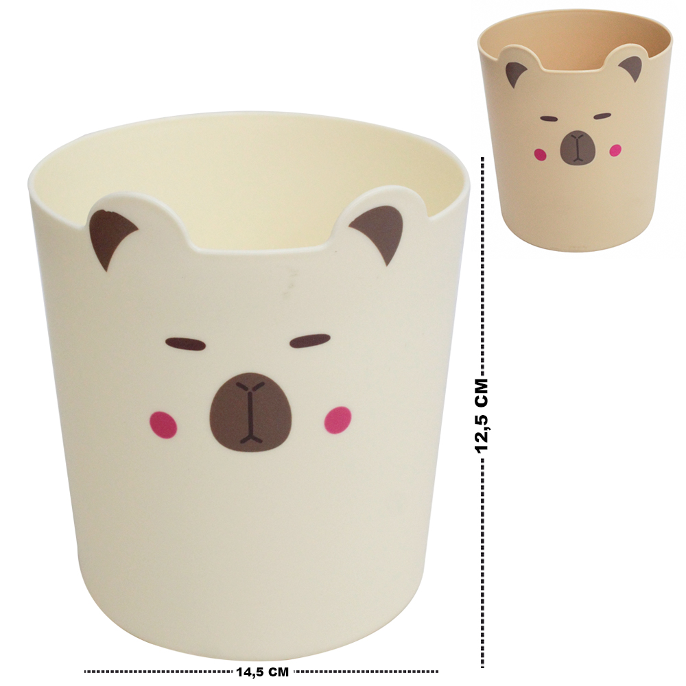CESTO ORGANIZADOR PORTA TRECO DE PLASTICO REDONDO CAPIVARA 14,5X12,5CM DE Ø