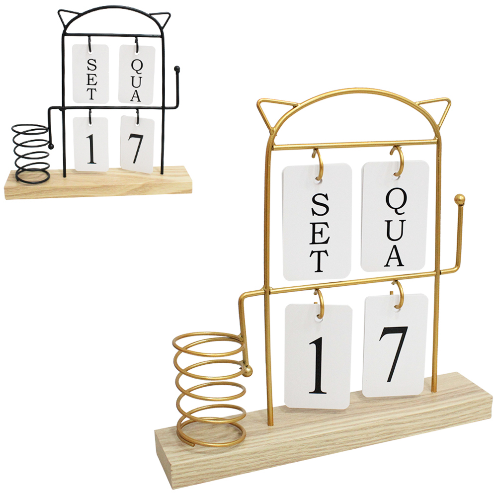CALENDARIO DE METAL GATO COM PORTA TRECO + BASE DE MADEIRA MDF 24X24X5CM