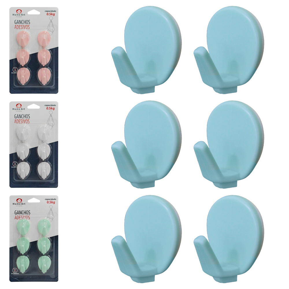 CABIDE GANCHO DE PLASTICO AUTOADESIVO COM 6 PECAS 3,5X2,5X2CM