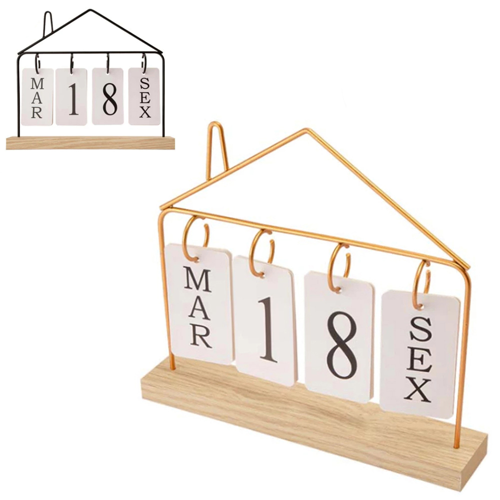 CALENDARIO DE METAL CASA COM BASE DE MADEIRA MDF 27X23X5CM