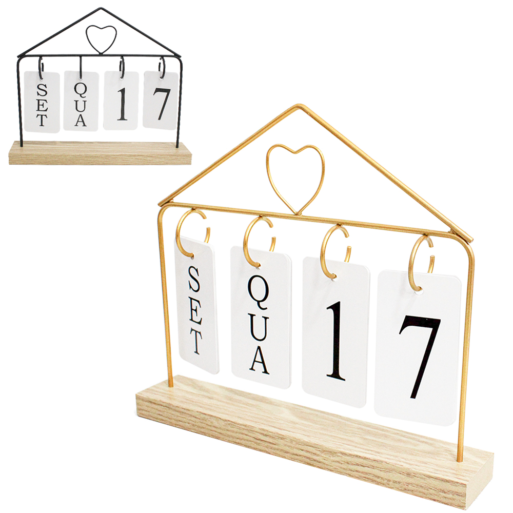 CALENDARIO DE METAL CASA COM BASE DE MADEIRA MDF 27X24X5CM