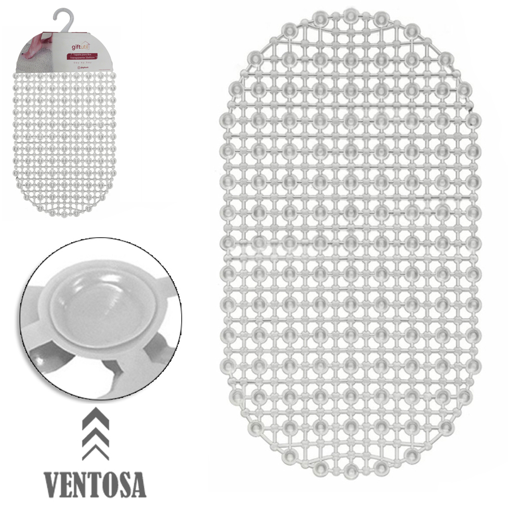 TAPETE DE PISO DE PVC OVAL PARA BANHEIRO COM VENTOSA TRANSPARENTE DAY BY DAY 61X33CM 