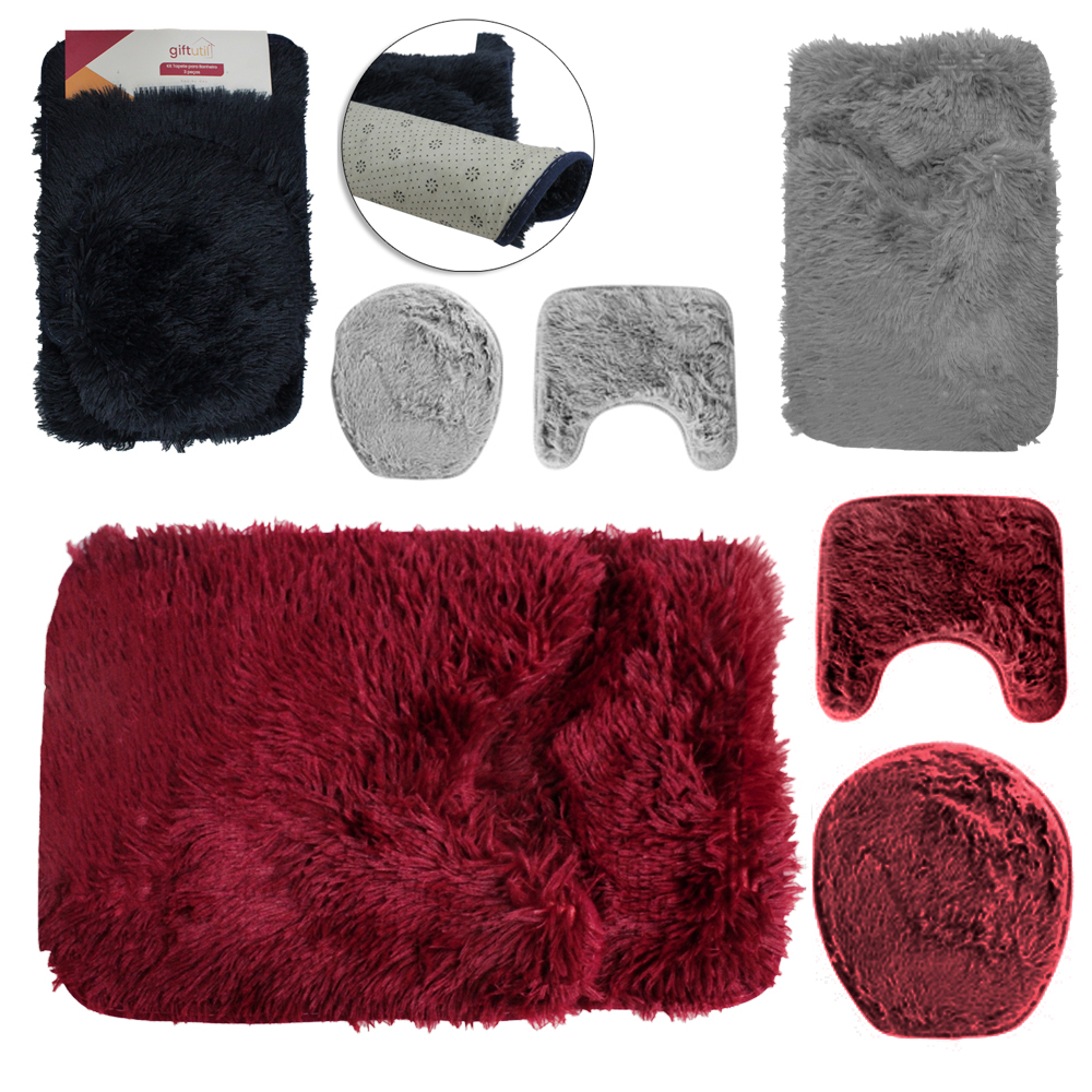 JOGO DE TAPETE DE PISO DE PELUCIA PARA BANHEIRO ANTIDERRAPANTE DAY BY DAY COM 3 PECAS