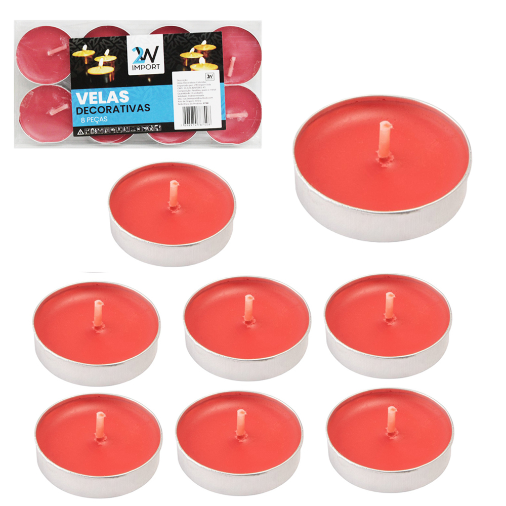 VELA DECORATIVA FLUTUANTE VERMELHA COM 8 PECAS 3,5CM DE Ø